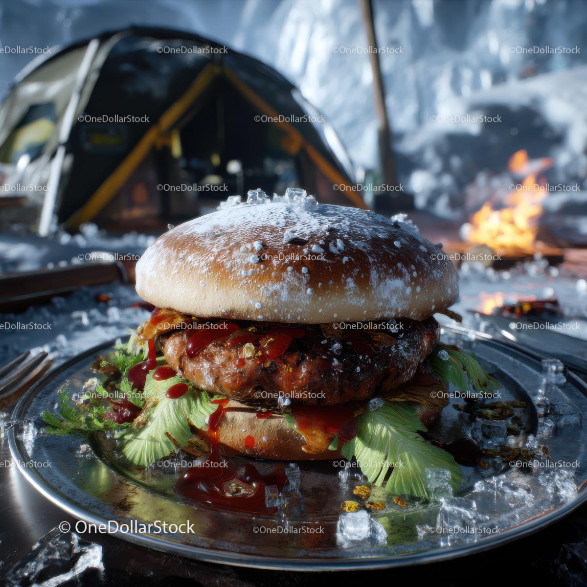Gourmet Burger in a Frosty Mountain Camp