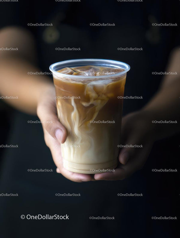 Hands Holding Iced Coffee in Plastic Cup