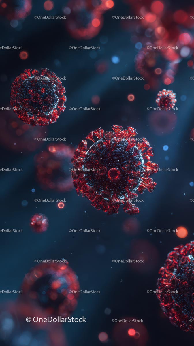 Microscopic View of Red Viruses in Blue Background (32 Images)