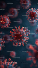 Microscopic View of Red Viruses in Blue Background