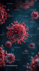 Microscopic View of Red Viruses in Blue Background