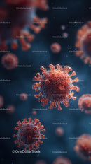 Microscopic Close-Up of Red Coronavirus Particles