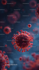 Microscopic View of Red Viruses in Blue Background