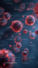 Microscopic View of Red Viruses in Blue Background