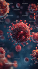 Microscopic View of Red Viruses in Blue Background