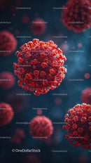 Microscopic View of Red Coronavirus Cells
