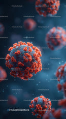 Microscopic View of Red Viruses in Blue Background