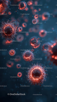 Microscopic View of Viruses in a Blue Atmosphere