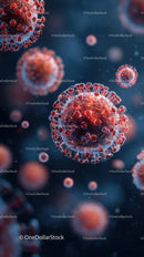 Microscopic View of Red Viruses in Blue Background