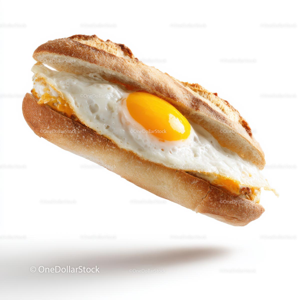 Fried Egg Baguette Sandwich on White Background (44 Images)