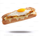 Fried Egg Baguette Sandwich on White Background