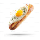 Fried Egg Baguette Sandwich on White Background