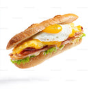 Fried Egg Baguette Sandwich on White Background
