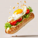 Fried Egg Baguette Sandwich on White Background