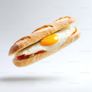 Fried Egg Baguette Sandwich on White Background