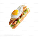 Fried Egg Baguette Sandwich on White Background