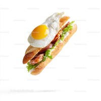 Fried Egg Baguette Sandwich on White Background