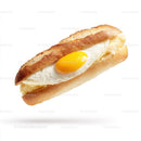 Fried Egg Baguette Sandwich on White Background