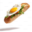 Fried Egg Baguette Sandwich on White Background