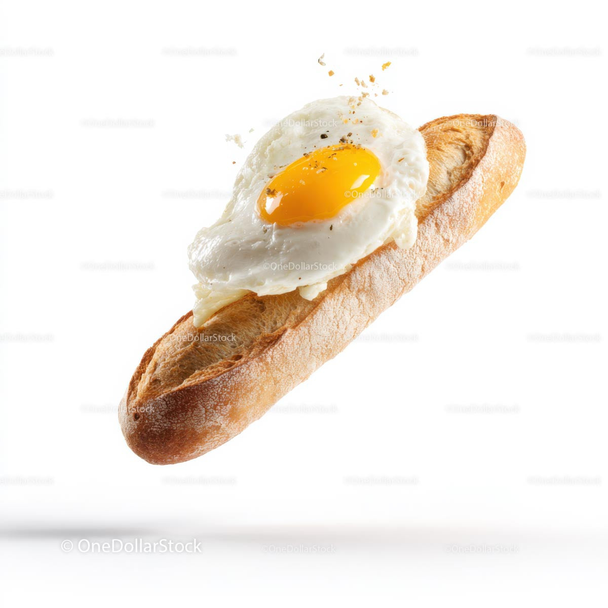 Fried Egg Baguette Sandwich on White Background