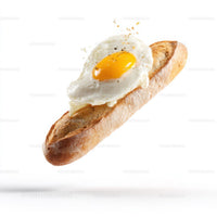 Fried Egg Baguette Sandwich on White Background