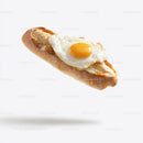 Fried Egg Baguette Sandwich on White Background