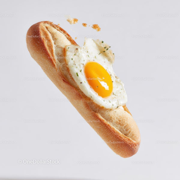 Levitating French Baguette with Fried Egg Topping