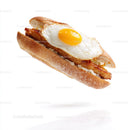 Fried Egg Baguette Sandwich on White Background