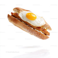 Fried Egg Baguette Sandwich on White Background