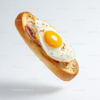 Fried Egg Baguette Sandwich on White Background