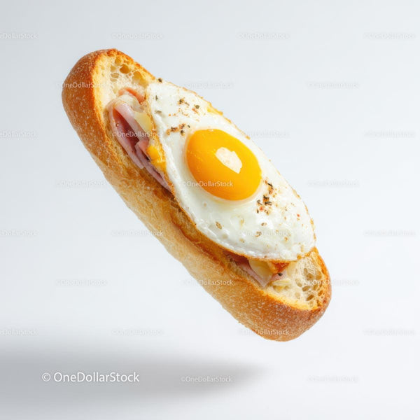 Crispy Baguette Sandwich with Fried Egg and Ham
