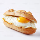 Fried Egg Baguette Sandwich on White Background