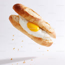 Fried Egg Baguette Sandwich on White Background