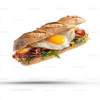 Fried Egg Baguette Sandwich on White Background