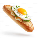 Fried Egg Baguette Sandwich on White Background