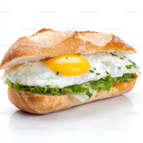 Gourmet Baguette Sandwich with Fried Egg and Lettuce