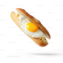 Fried Egg Baguette Sandwich on White Background