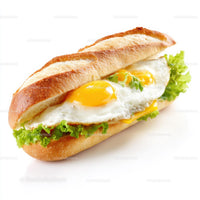 Fried Egg Baguette Sandwich on White Background
