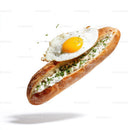 Fried Egg Baguette Sandwich on White Background