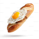 Fried Egg Baguette Sandwich on White Background