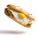 Fried Egg Baguette Sandwich on White Background