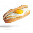 Fried Egg Baguette Sandwich on White Background