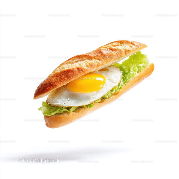 Appetizing Baguette Sandwich with Fried Egg and Lettuce