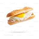 Fried Egg Baguette Sandwich on White Background