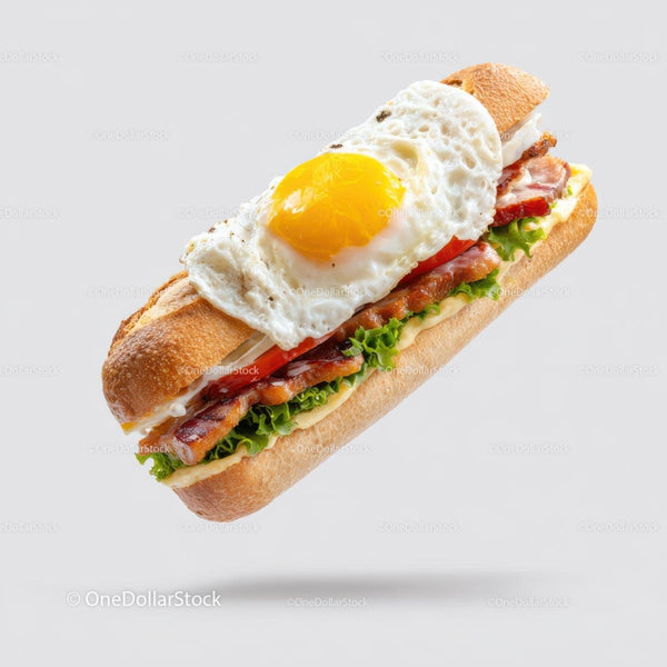Hearty Baguette Sandwich with Fried Egg and Bacon