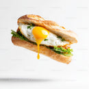 Fried Egg Baguette Sandwich on White Background