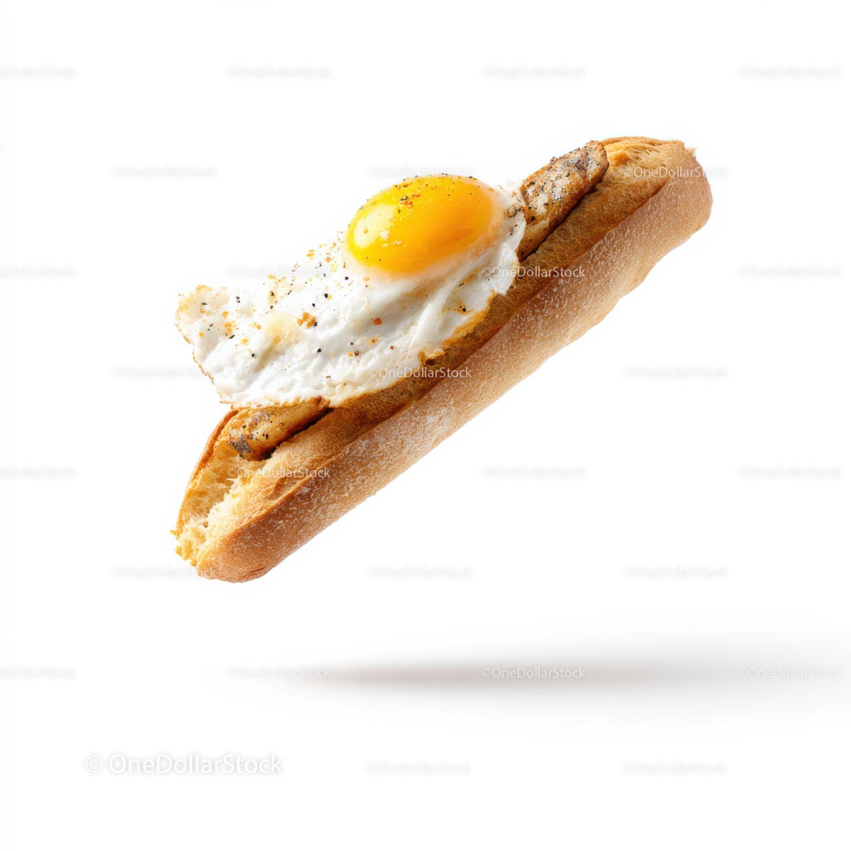 Fried Egg Baguette Sandwich on White Background