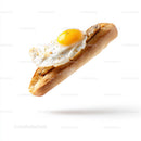 Fried Egg Baguette Sandwich on White Background