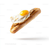 Fried Egg Baguette Sandwich on White Background