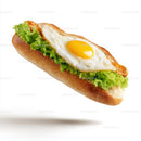 Fried Egg Baguette Sandwich on White Background